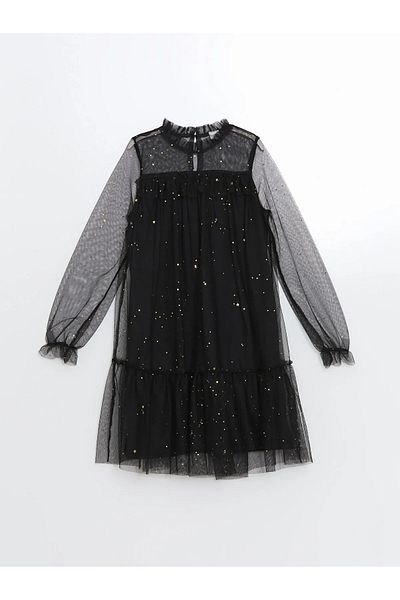 LC Waikiki Crew Neck Sparkle Comfortable Fit Girl's Dress