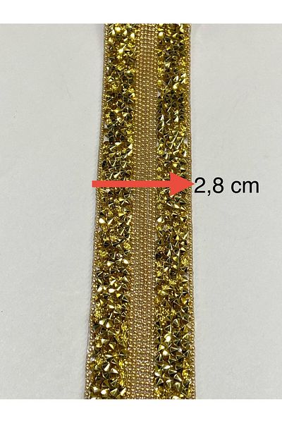 karantuhafiye Iron-On Sticking Model Ribbon with Chain in the Middle / 1 Meter / H49 Gold