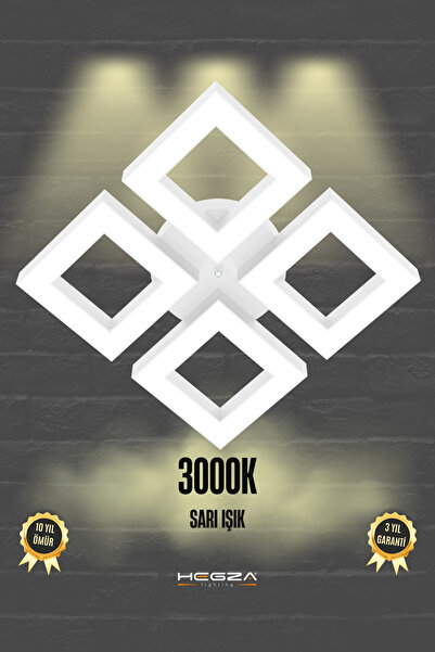 Hegza Lighting DIAMANTE ( Beyaz Kasa, Sarı Işık ) Ledli Modern Plafonyer Led ...