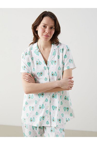 LC Waikiki Lcw Dream Ecru Shirt Collar Patterned Women's Pajama Top