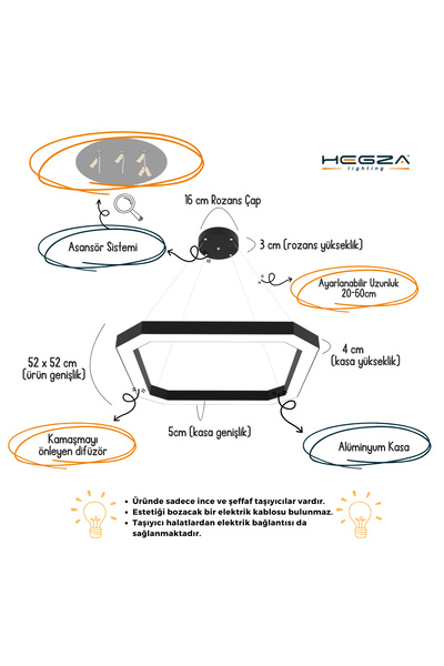 Hegza Lighting Bagel ( Siyah Kasa, Doğal Beyaz ) Ledli Modern Led Avize, Salon, Mutfak, Antre, Hol, Masa, Sarkıt