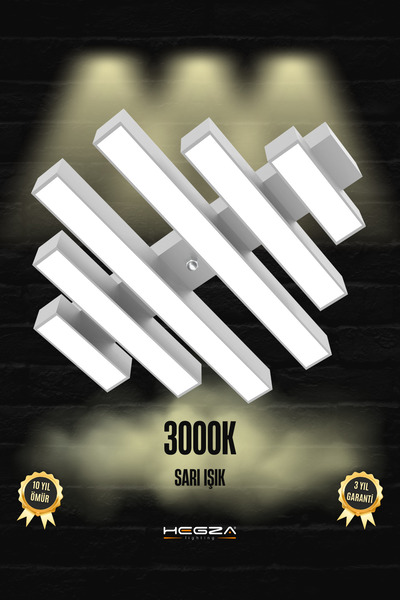 Hegza Lighting Parrılla ( Gri Kasa, Sarı Işık ) Ledli Modern Plafonyer Led Av...