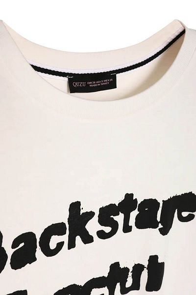 Quzu Γυναικείο T-Shirt με δαντέλα με λεπτομέρεια εκρού TSH00018