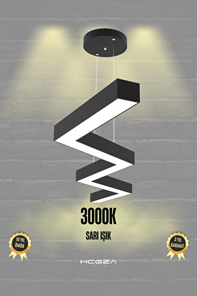 Hegza Lighting Zigzag ( Siyah Kasa, Sarı Işık ) Ledli Modern Led Avize, Salon...