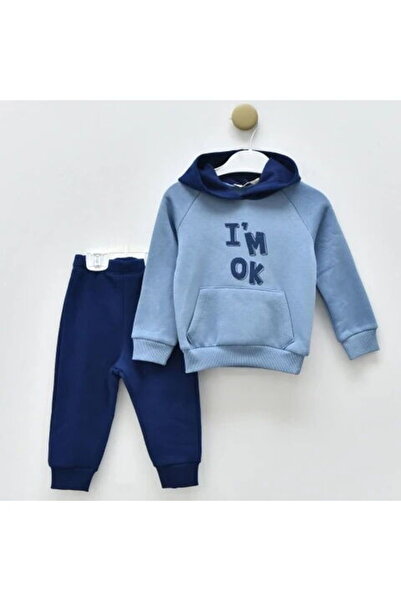 Damla 24355DM Erkek Bebek I'm Ok Baskılı Şardonlu Kapüşonlu Eşofman Takımı