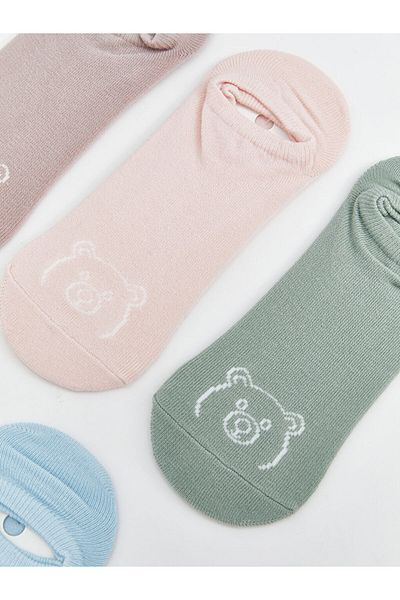LC Waikiki Pink Bear Teddy Printed Women's Sneaker Socks 5 Pack