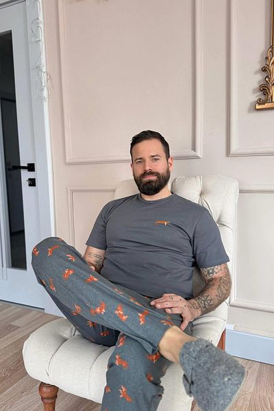 Pijamaevi Geräuchertes, kurzärmliges Herren-Pyjama-Set mit Dasch-Aufdruck