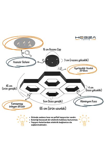 Hegza Lighting Stella - Black Case and Natural White Modern Led Pendant Lamp, Chandelier, Living Room, Kitchen, Entryway, Hall, Table