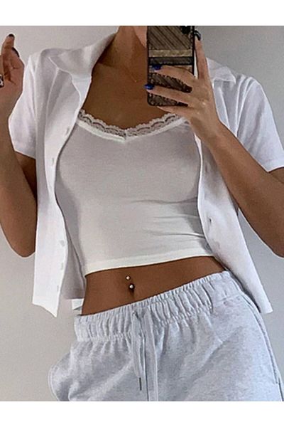 AtegeWear Besty Lace Detailed Crop Tank Top