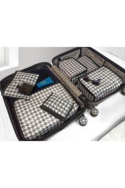 RZ RY ZAGA 6-Piece Suitcase Organizer - Suitcase and Houndstooth Pattern, Travel Storage