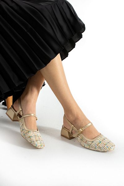 Neva'nın Butiği Tuan Tweed Fabric Thick Heel Daily Women's Heeled Shoes