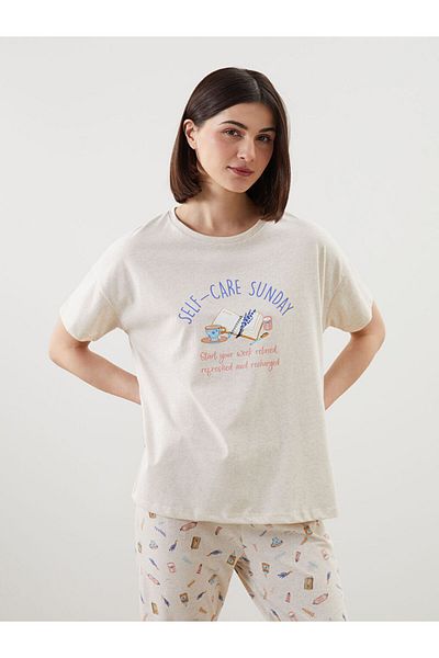 LC Waikiki Σετ γυναικεία πιτζάμες με στάμπα Crew Neck