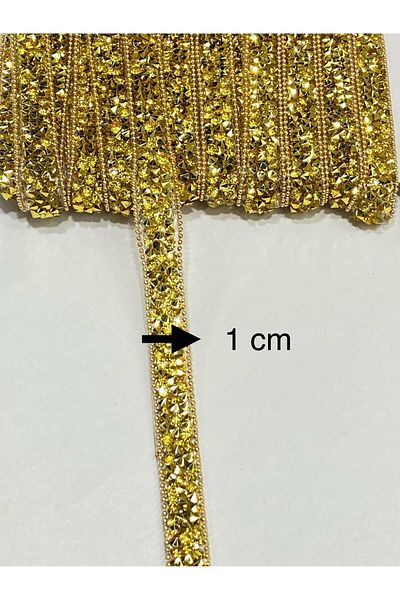 karantuhafiye H41 Gold Chain Stone Strip - Iron-On Edges / 1 Meter