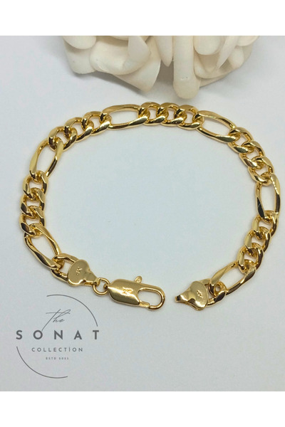 Vip Seri Xupıng 19,5 cm Solmaz, Kararma ve Alerji Yapmaz Gold 3'e 1 Figaro Bileklik