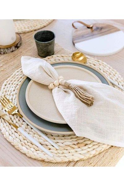 Emtory Home 6 Pieces Bohemian Wooden Beaded Napkin Ring - Napkin Ring - Wood Bead Napkin Ring