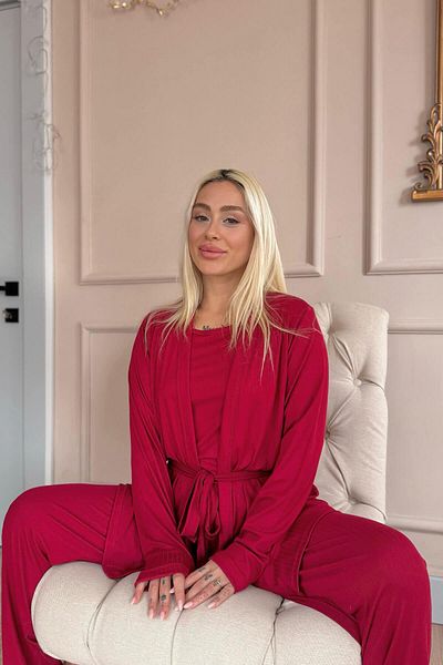 Pijamaevi Set pijamale pentru femei Dublin Burgundy cu rochie de dimineață