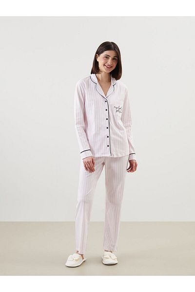 LC Waikiki Shirt Collar Embroidered Women's Pajamas Set