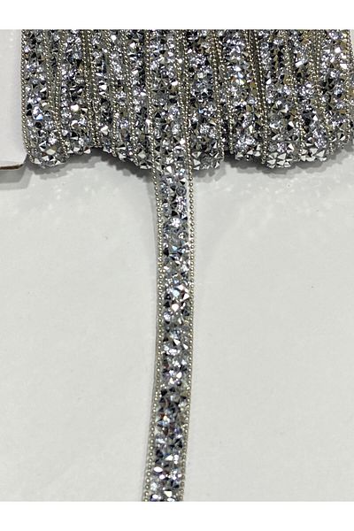 karantuhafiye Chain Rhinestone Strip for Iron-On Edges / 1 Meter / H41 Silver