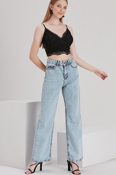 geenz manifacture Blugi din denim cu talie înaltă Alaska, blugi Palazzo cu tăietură largi