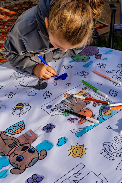 BibKing Su Geçirmez Makinada Yıkanan Tekrar Boyanabilen Eğitici Oyuncak Boyama Örtüsü Oyun Halısı 100x150