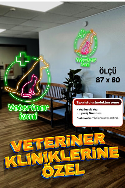 Masal Veteriner Klinikleri için Kedi Köpek figürlü Neon tabela & tablo