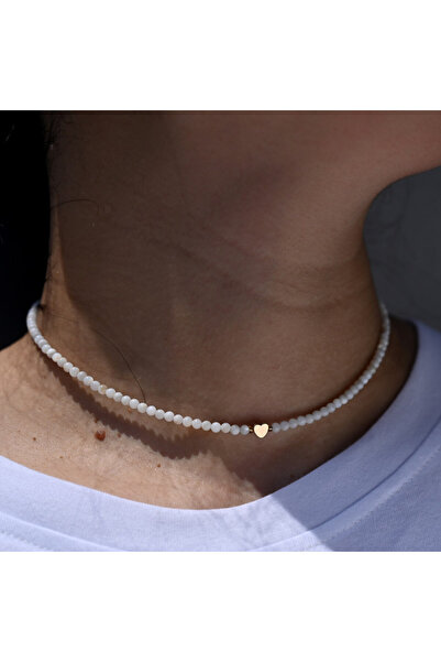 Choice قلادة تشوكر أنيقة من الفولاذ المقاوم للصدأ بتصميم قلب من خرز الصدف الط...