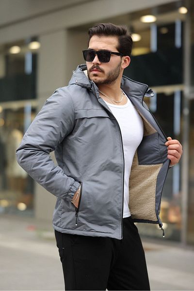ABİLLİTA Men's Hood Detachable Cold and Windproof Fur Jacket Coat