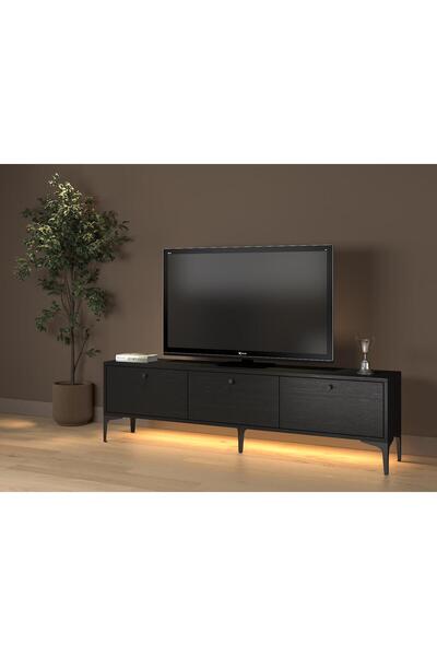 Wood'n Love Paris Led Işıklı Dolaplı Minifiksli 160 Cm Tv Ünitesi - Tv Sehpası - Wood Siyah