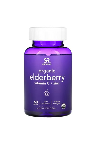 Sports Research Organic Elderberry,Vitamin C+Zinc,Immune Support,Skin Health, and Anti-Aging,Natural Berry Flavors