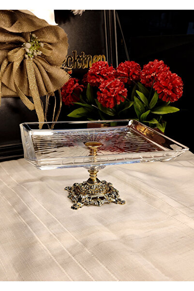 SEÇKİNEV Elit 4 Parça Sade Ve Şık Ayaklı Gold Masa Sunum Seti