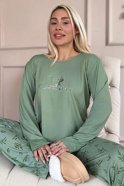 Pijamaevi Green Breathe Patterned Bamboo Long Sleeve Women's Pajama Set
