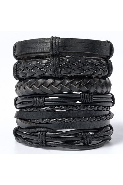 Choice 5 Vintage Leather Bracelet For Men Woven Set Ornament Bracelet Punk Style Men's Combo DIY Multi-lay.