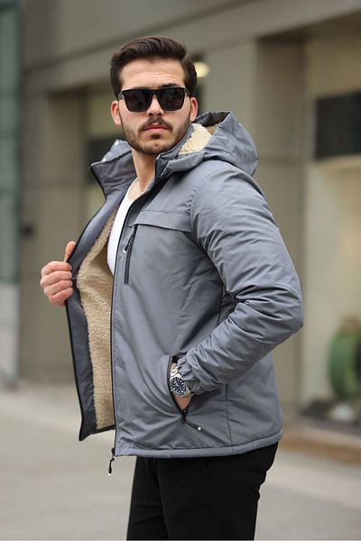 ABİLLİTA Men's Hood Detachable Cold and Windproof Fur Jacket Coat