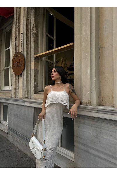 buqre's moda Γυναικείο Μίντι Φόρεμα με λουράκι με λεπτομέρεια πλεκτό