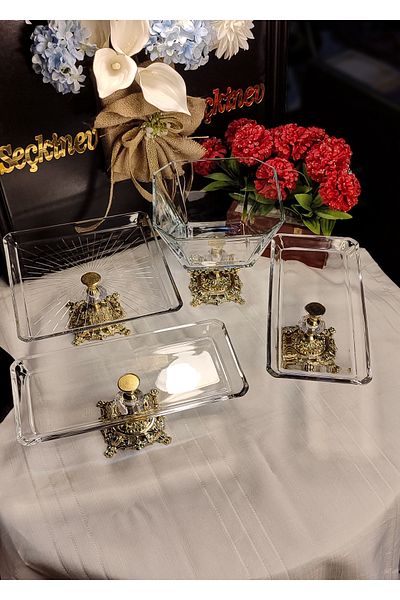SEÇKİNEV Elit 4 Piece Simple and Stylish Gold Table Presentation Set with Legs