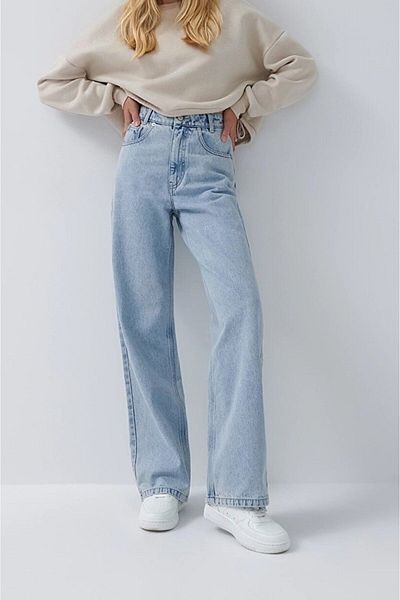 geenz manifacture Pantaloni Palazzo Jean cu talie super înaltă din Lycra albastră