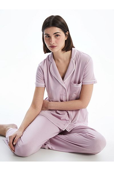 LC Waikiki Set pijamale pentru femei cu guler de cămașă de sezon nou - S52990Z8