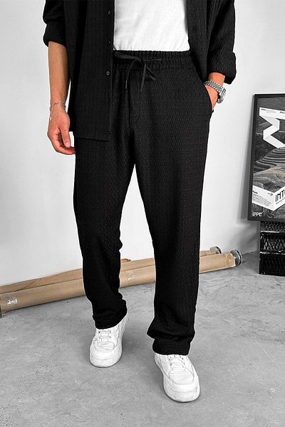HAFKAGİYİM Black Knitted Patterned Relaxed Trousers