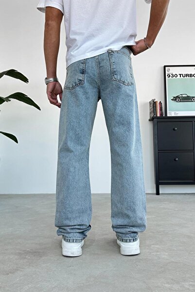 HAFKAGİYİM Ткані блакитні базові широкі штани