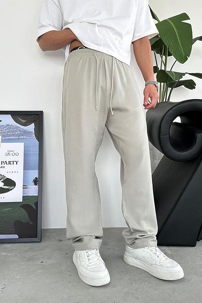 HAFKAGİYİM Gray Modal Fabric Basic Baggy Trousers