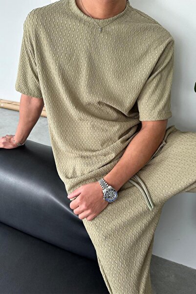 HAFKAGİYİM Haki Örme Desenli Relaxed Tişört