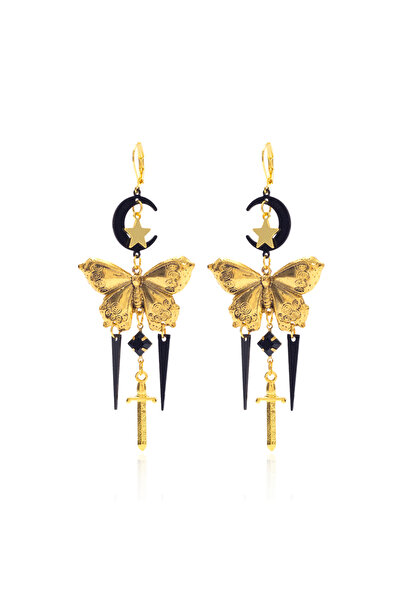 Choice أقراط ذهبية عتيقة مطلية بالذهب على شكل فراشة مبالغ فيها ذات طابع هندسي...