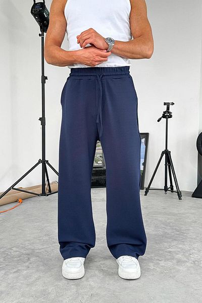 HAFKAGİYİM Navy Blue Textured Basic Baggy Pants