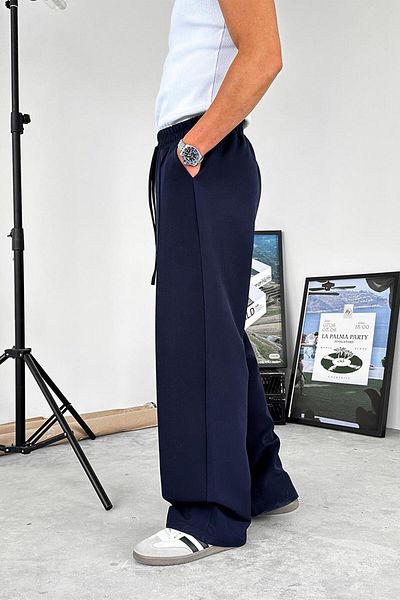 HAFKAGİYİM Navy Blue Baggy Fabric Trousers with Elastic Waist