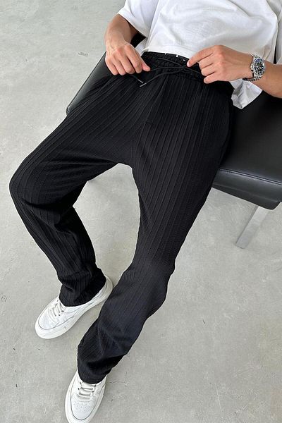 HAFKAGİYİM Black Knit Patterned Relaxed Trousers