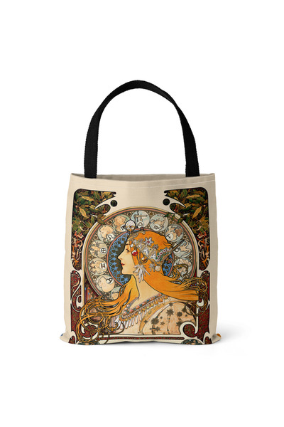 Choice Zodiac Palace Mucha Series Digital Printed Canvas Bag Open Tote Bag Ha...