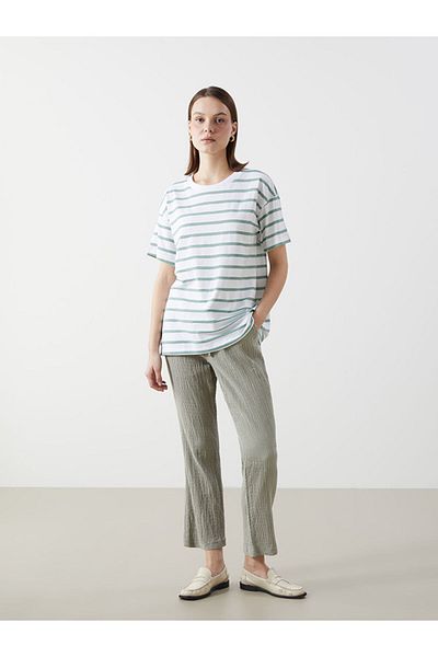 LC Waikiki Tricou cu dungi pentru damă, cu decolteu, sezon nou - S5HQ99Z8
