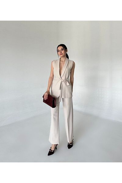 buqre's moda Trend Belted Vest Trousers Set