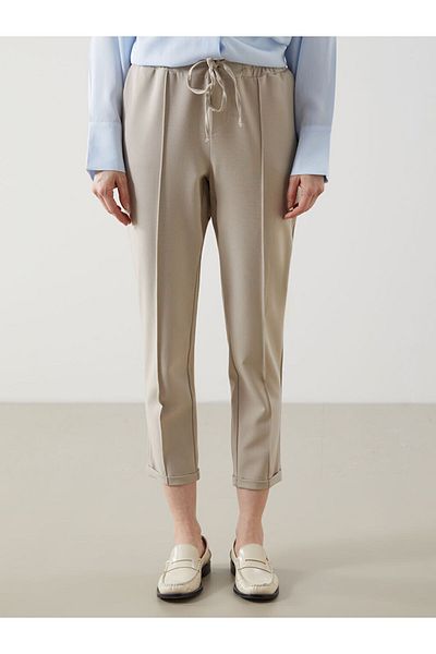 LC Waikiki Lcw Comfort Beige Women's Trousers with Elastic Waist and Carrot Cut
