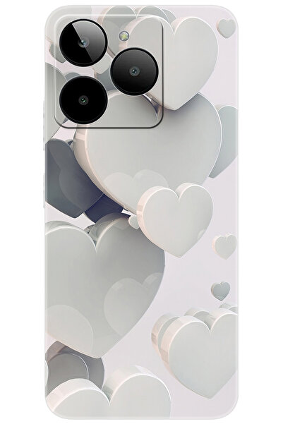 General Mobile Era 30 (G518) Uyumlu Kılıf Desen Baskılı Silikon Beyaz Kalpler...